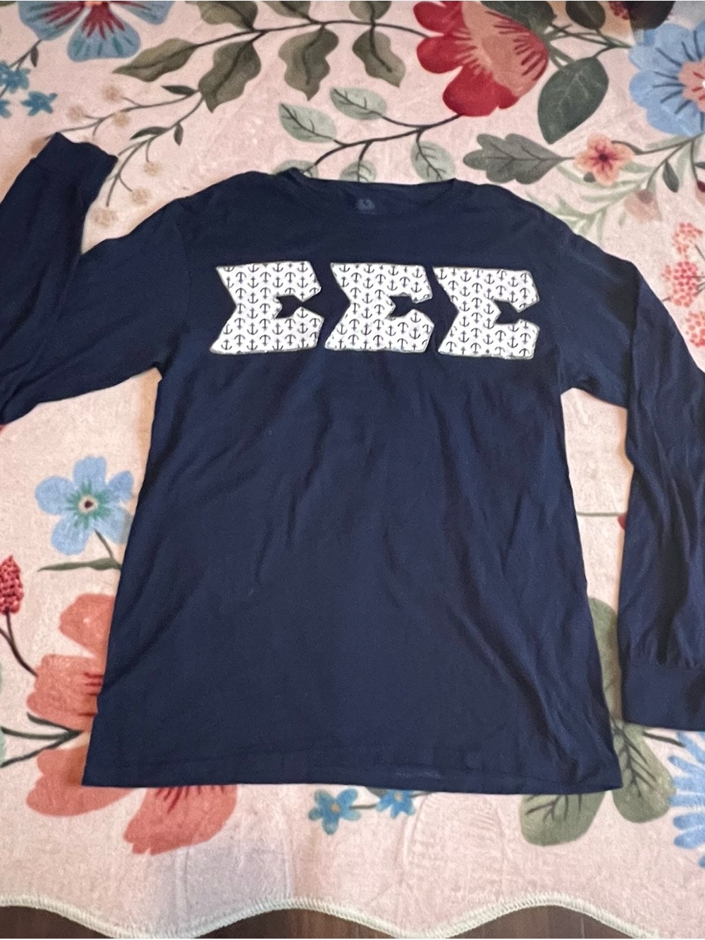 Navy Long Sleeve Tee with Anchor Chevron Graphic